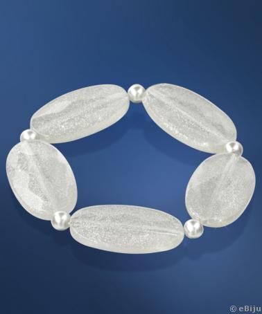 Bratara gri sclipici, material sintetic si perle de sticla