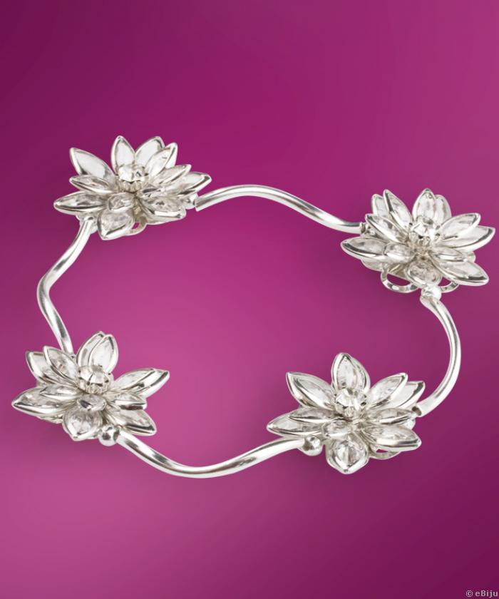 Brăţară argintie de mireasă cu flori din cristale