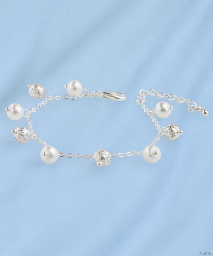 Brăţară pentru mirese din perle de sticlă albe