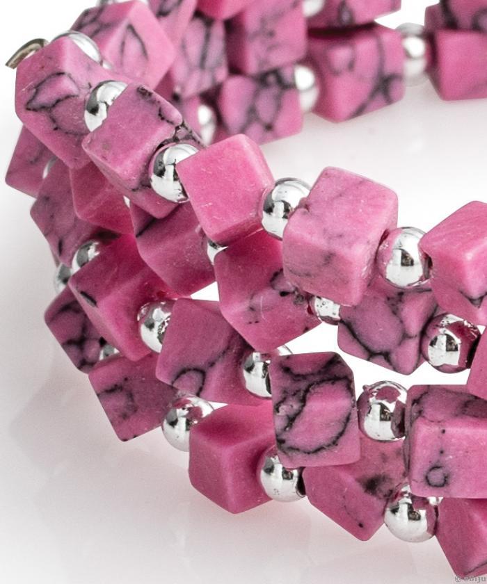 Brăţară roz cu pietre howlite şi perle argintii