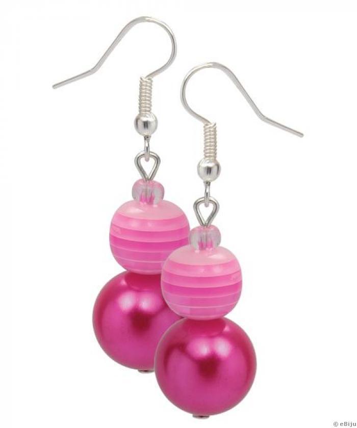 Cercei roz cu ciclam din perle de sticla si material sintetic