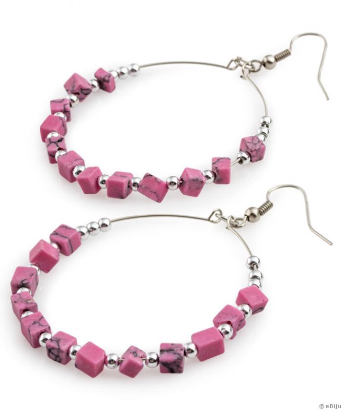 Cercei roz cu pietre howlite şi perle argintii