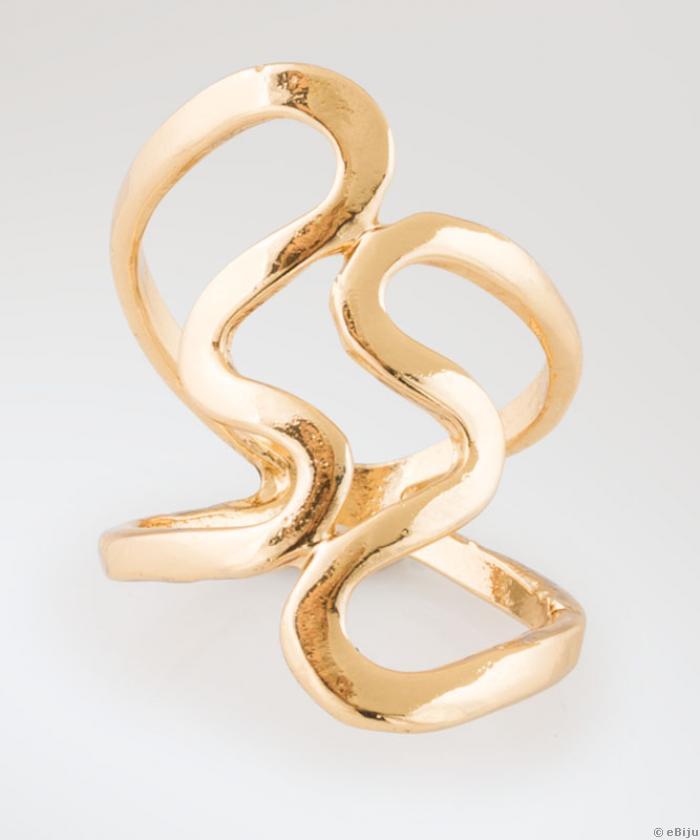 Inel auriu cu două inimioare stilizate, 18 mm
