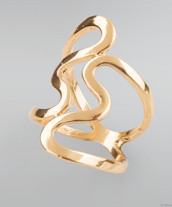 Inel auriu cu două inimioare stilizate, 19 mm