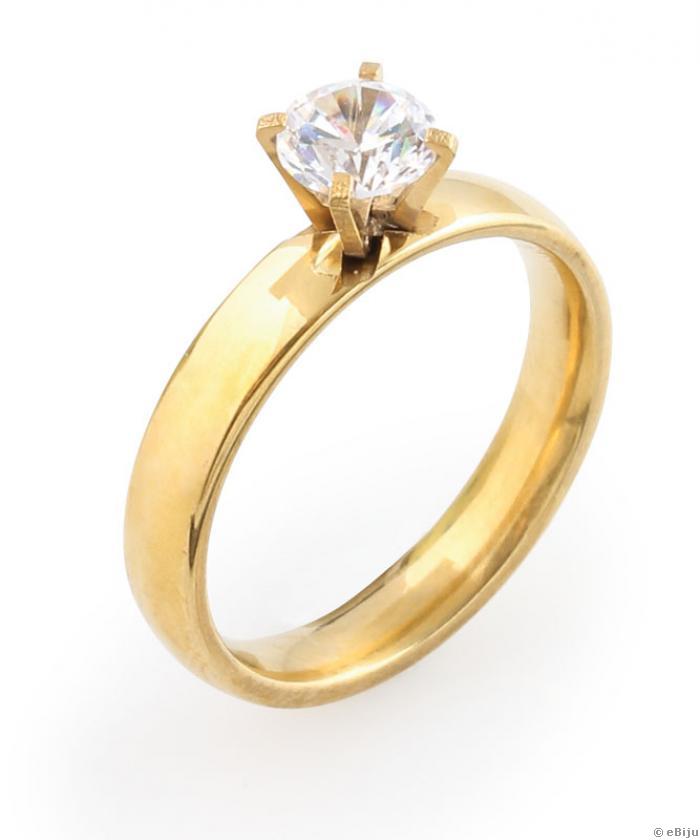 Inel auriu cu un cristal alb zirconiu, 18 mm