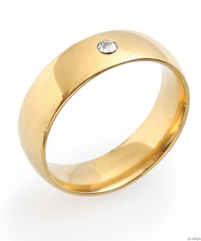 Inel auriu tip verighetă cu un cristal alb, 16 mm