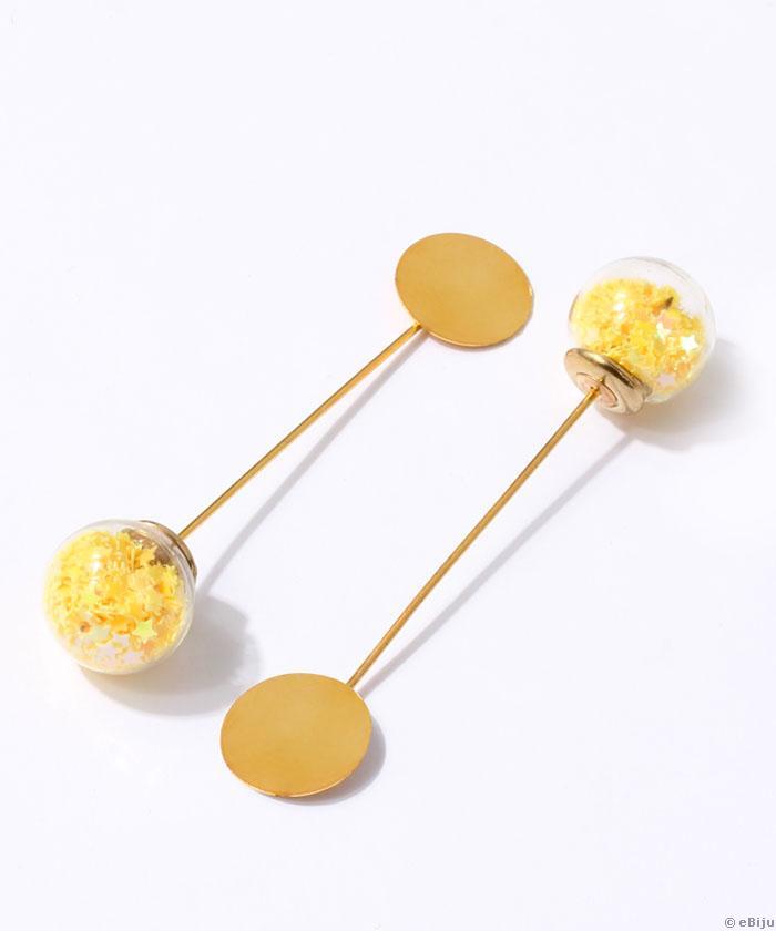 Baza broşă, aurie, glob cu steluţe aurii, 5.5 cm