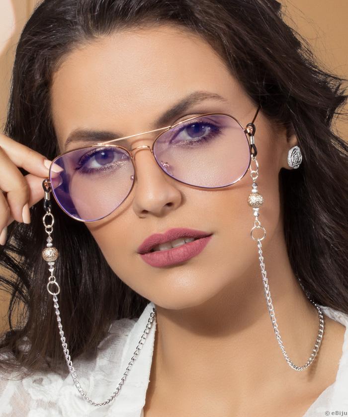 Bijuterie de ochelari, cu perle de sticlă bej