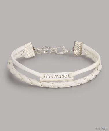 Brăţară albă, cu plăcuţă metalică cu textul ‘courage’
