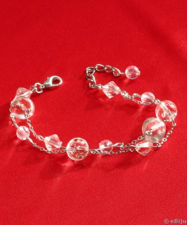 Bratara argintie cu cristale si perle transparente