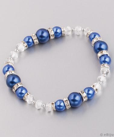Bratara cu perle albastre cu cristale rondelle 