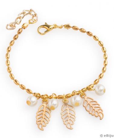 Brăţară cu perle de sticlă şi frunze aurii