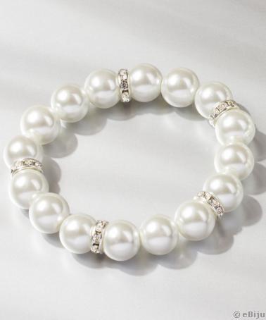 Brăţară din perle de sticlă, cu cristale albe