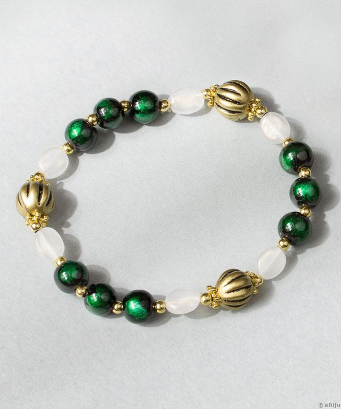 Brăţară din perle de sticlă imitaţie smarald verde