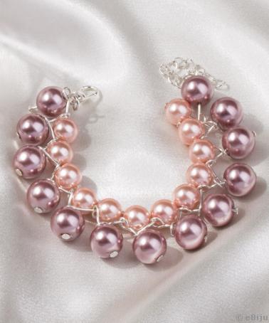 Brăţară din perle de sticlă roz pudră şi roz piersică