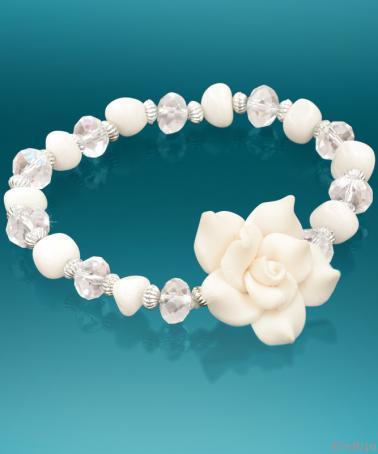 Bratara pentru mirese cu trandafir alb, cristale si jasp