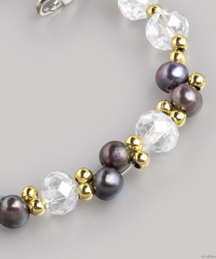 Brăţară perle de cultură cu iridiscenţă ‘Peacock’ şi cristale