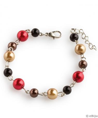 Brăţară perle de sticlă maro, auriu, roşu şi negru
