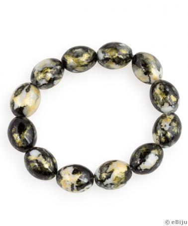 Brăţară perle de sticlă, ovale, cu efect marmorat