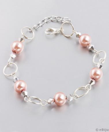 Brăţară perle de sticlă roz-piersică, cu zale