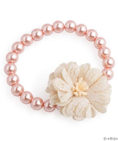 Bratara perle roz deschis cu floare crem