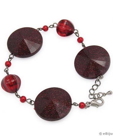 Bratara perle sticla rosii cu disk fatetat bordo