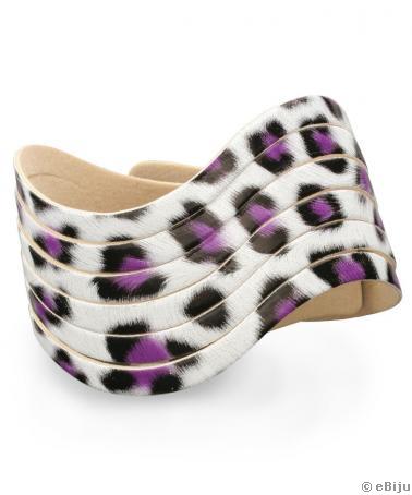 Bratara piele leopard, mov cu negru, pe fundal alb