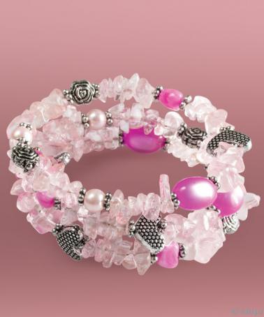 Brăţară roz cu elemente argintii şi perle de sticlă