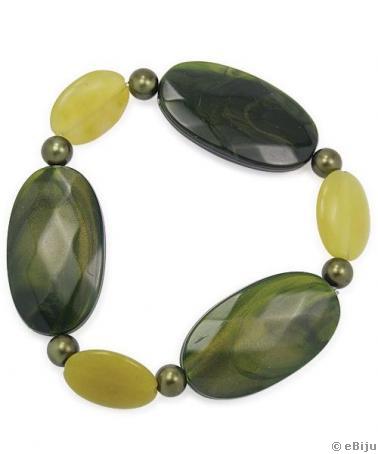 Bratara verde din piatra serpentine oliv si perle de sticla