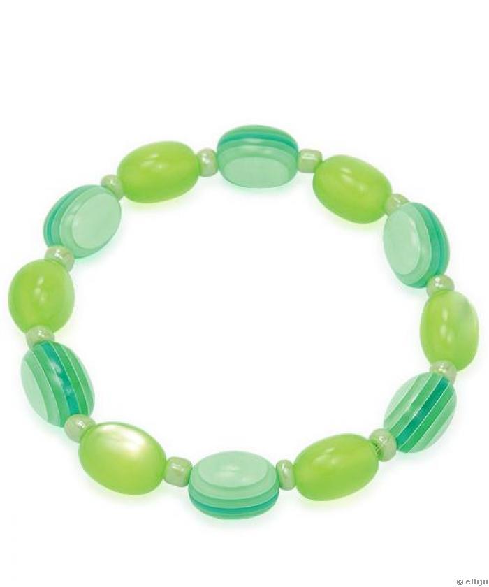 Bratara verde din piese ovale, imitatie sticla combinat cu perle sticla