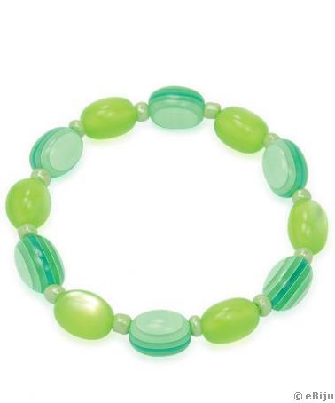 Bratara verde din piese ovale, imitatie sticla combinat cu perle sticla