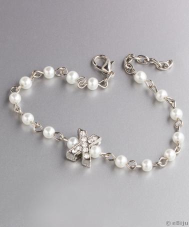 Brăţară 'X' cu perle albe