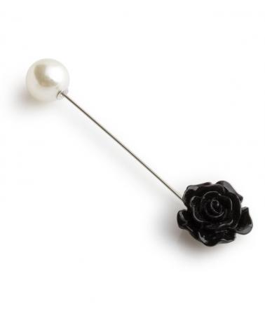Broşă trandafir negru şi perlă albă