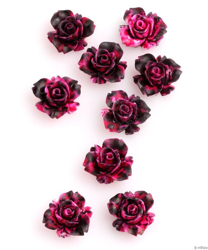 Cabochon acrilic, trandafir ciclam-negru, 1.5 cm