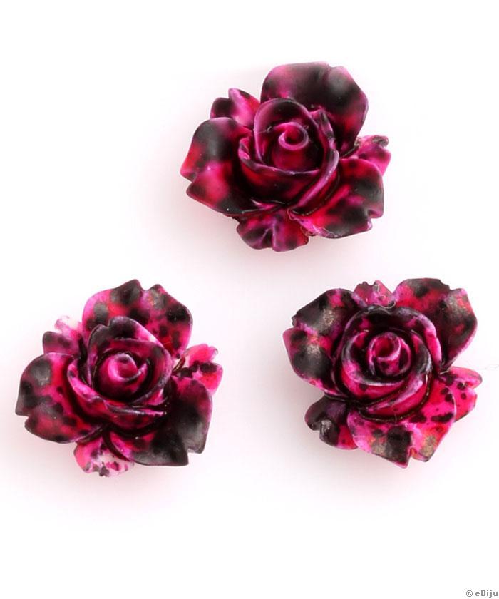 Cabochon acrilic, trandafir ciclam-negru, 1.5 cm