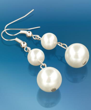 Cercei albi, 2 perle sticla