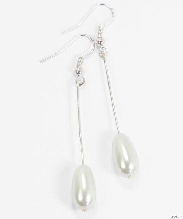 Cercei albi cu perle ovale