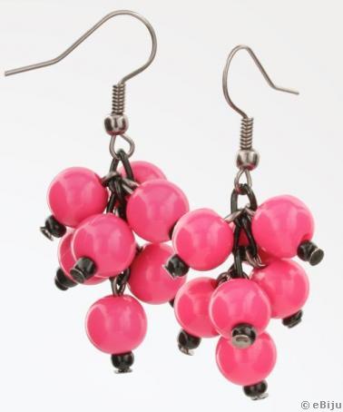 Cercei ciorchin roz cu negru din perle sintetice