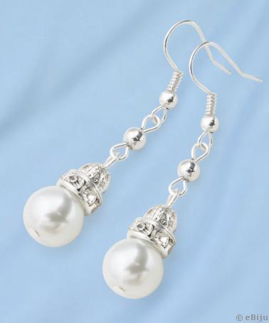 Cercei de mireasă din perle de sticlă albe