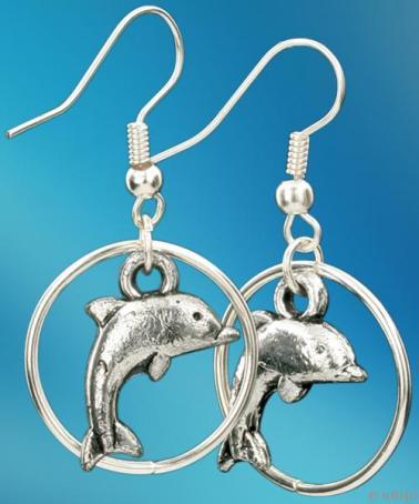 Cercei delfinas in cerc, metal argintiu