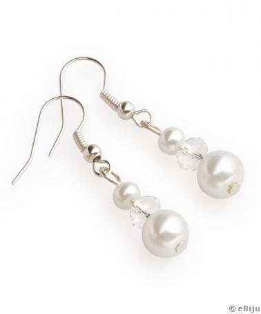 Cercei din perle albe cu cristale