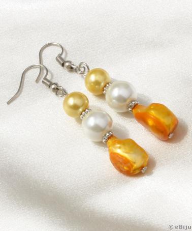 Cercei din perle de cultură galbene cu perle de sticlă
