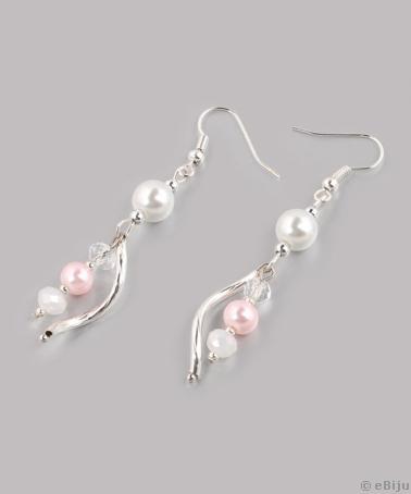 Cercei din perle de sticlă albe şi roz