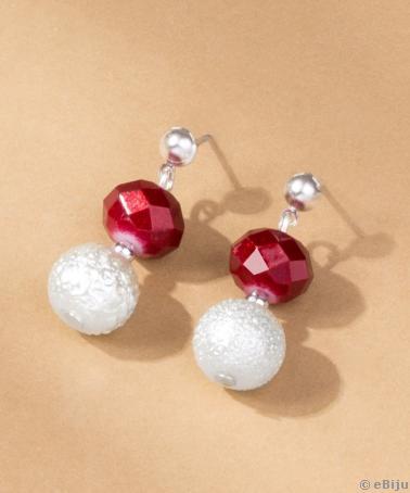 Cercei din perle de sticlă gofrate şi cristale roşii