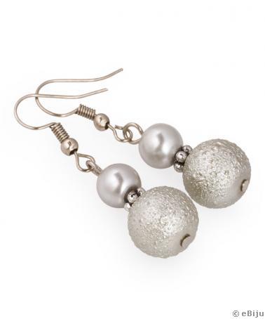 Cercei din perle de sticlă gri, simple şi gofrate