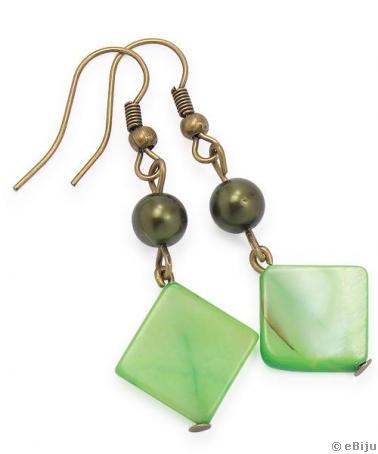 Cercei  din sidef verde, cubic si perla sticla