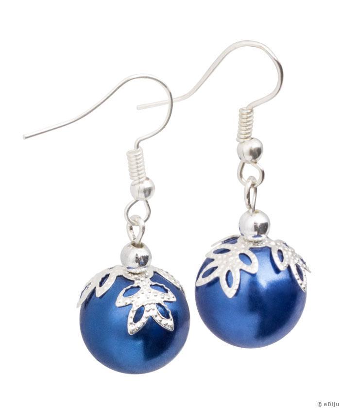 Cercei globuri de Crăciun, din perle de sticlă albastră