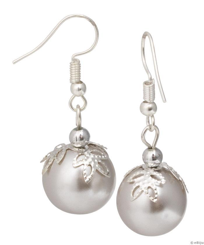 Cercei globuri de Crăciun, din perle de sticlă argintiu