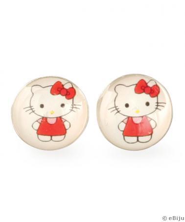 Cercei Hello Kitty rosu cu alb