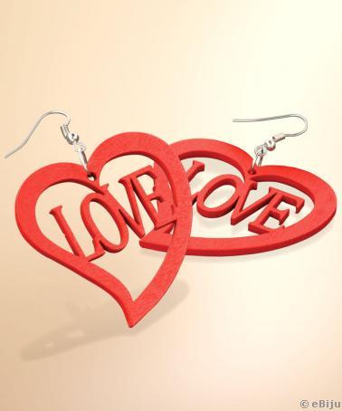 Cercei Love rosii,lemn